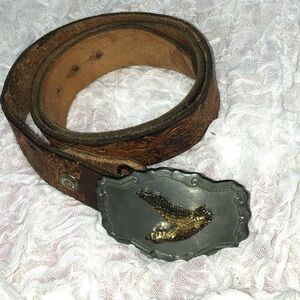 Vintage  brown leather Belt with Eagle Buckle- preloved but lots of life left